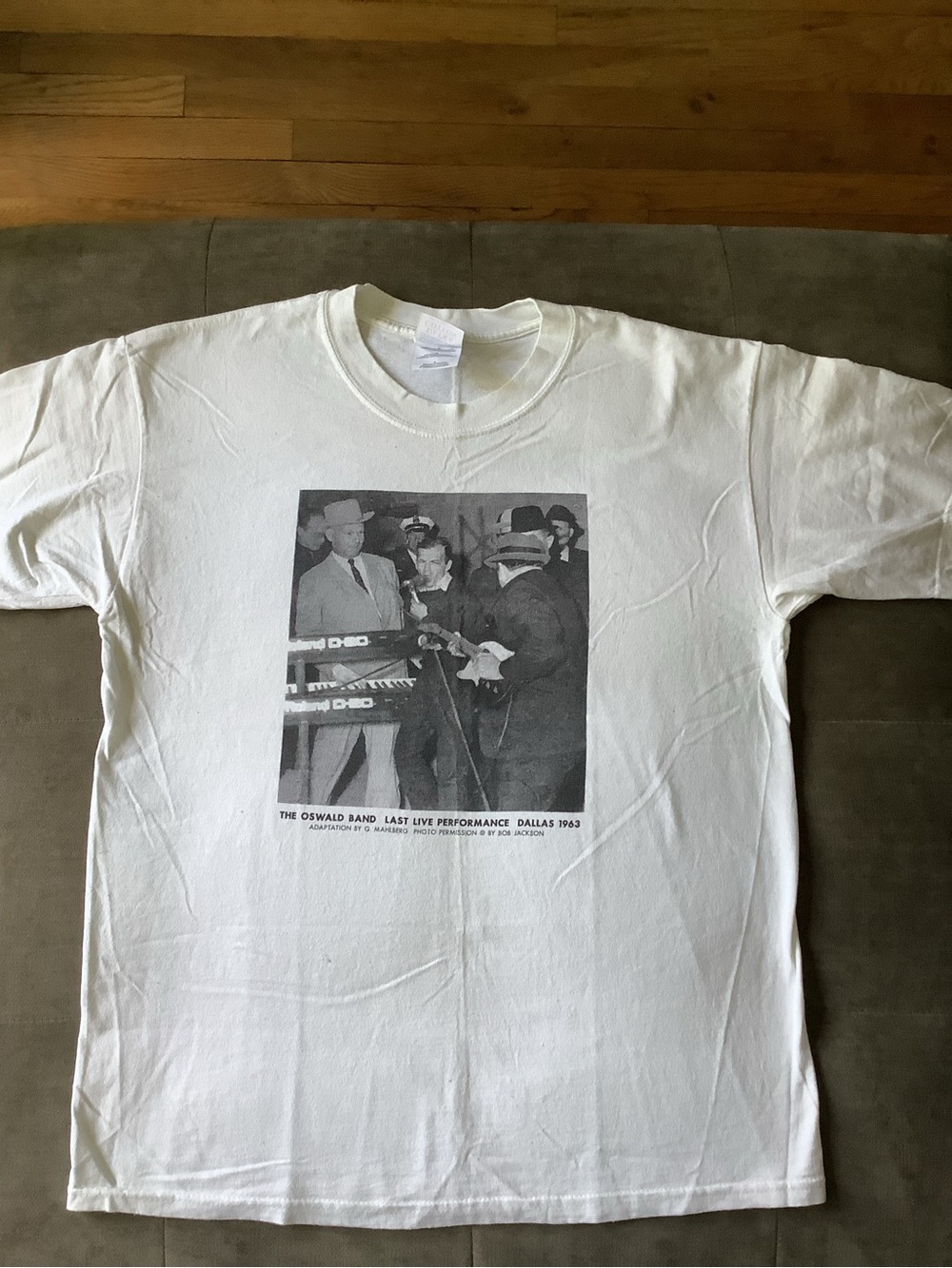 Gildan White Short Sleeve Tee with Black Vintage Band Photo
